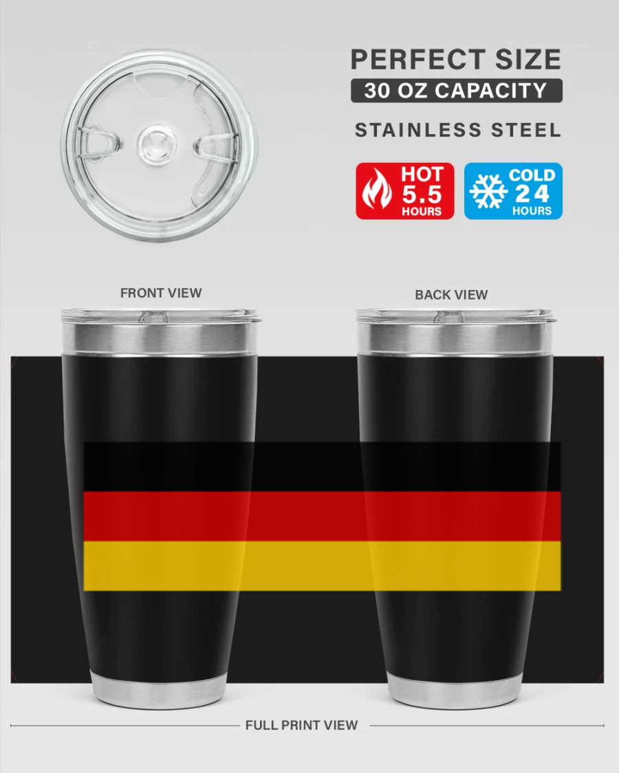 Germany 133# Tumbler showcasing double wall vacuum insulation and a drink-thru lid, perfect for hot and cold beverages.
