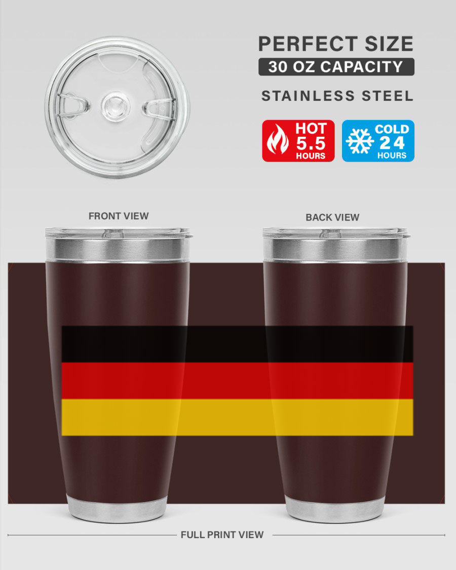 Germany 133# Tumbler showcasing double wall vacuum insulation and a drink-thru lid, perfect for hot and cold beverages.