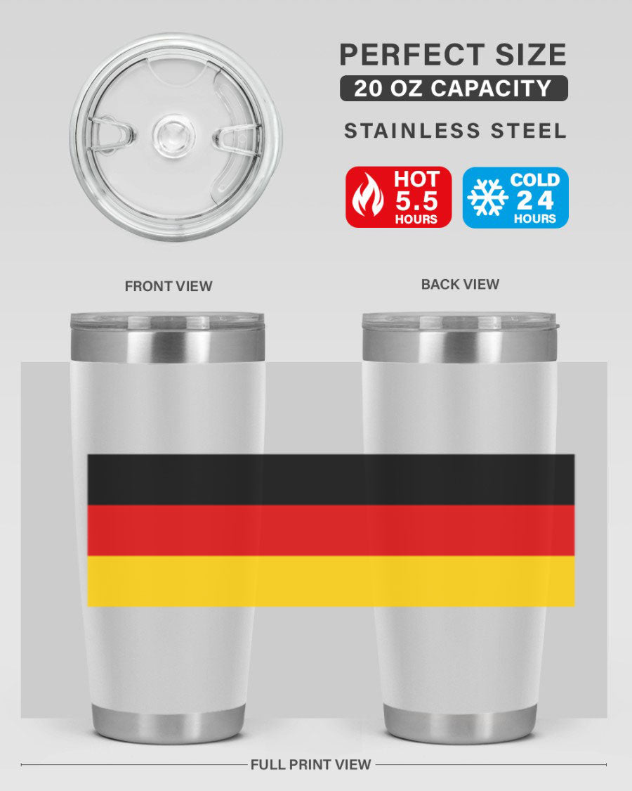 Germany 133# Tumbler showcasing double wall vacuum insulation and a drink-thru lid, perfect for hot and cold beverages.