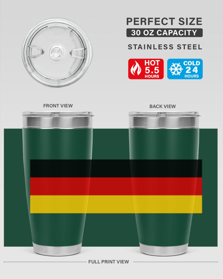 Germany 133# Tumbler showcasing double wall vacuum insulation and a drink-thru lid, perfect for hot and cold beverages.