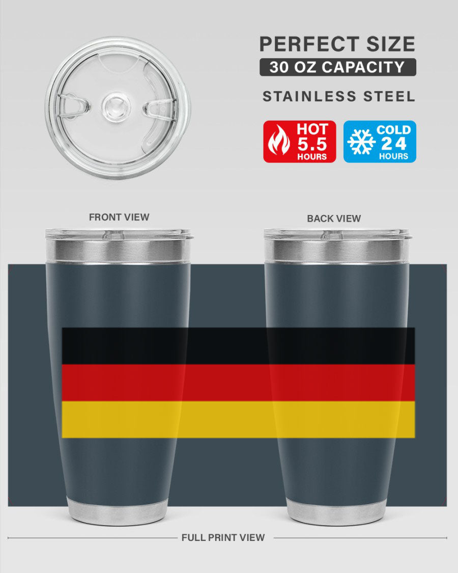 Germany 133# Tumbler showcasing double wall vacuum insulation and a drink-thru lid, perfect for hot and cold beverages.