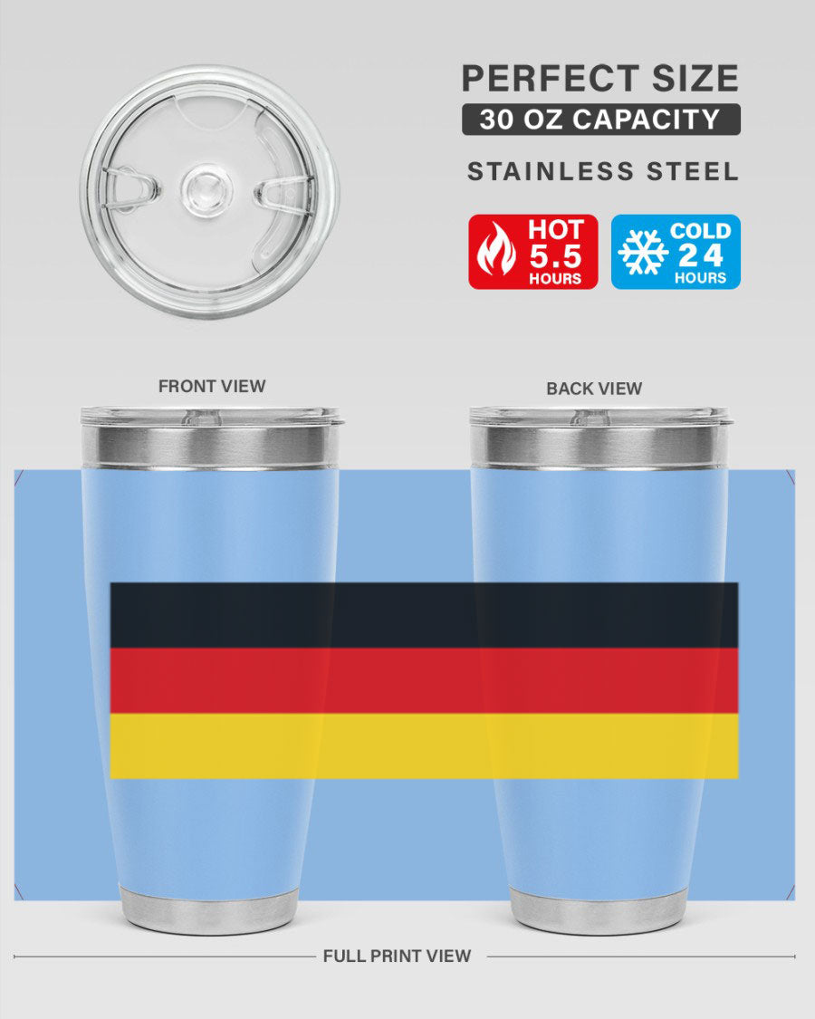 Germany 133# Tumbler showcasing double wall vacuum insulation and a drink-thru lid, perfect for hot and cold beverages.