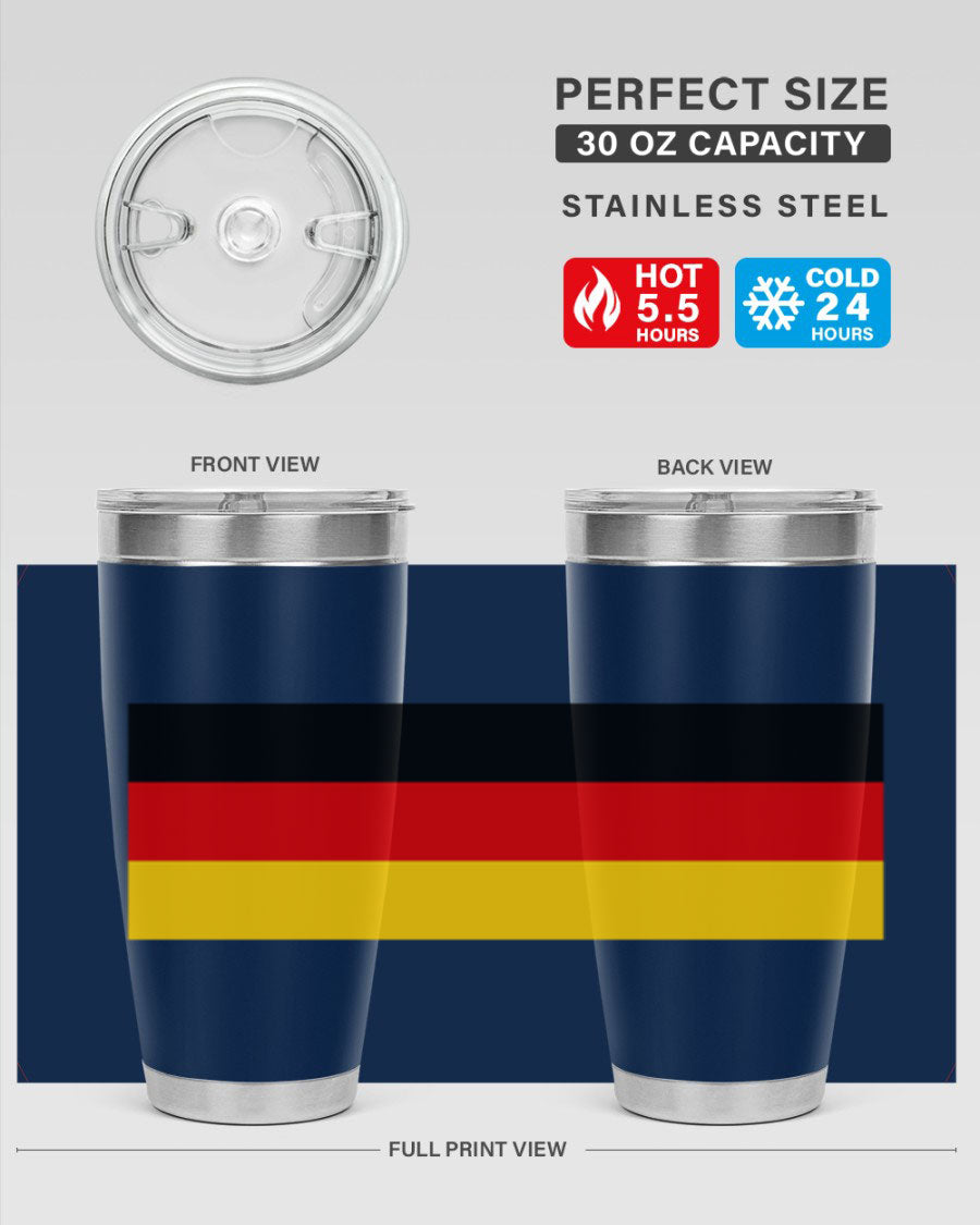 Germany 133# Tumbler showcasing double wall vacuum insulation and a drink-thru lid, perfect for hot and cold beverages.
