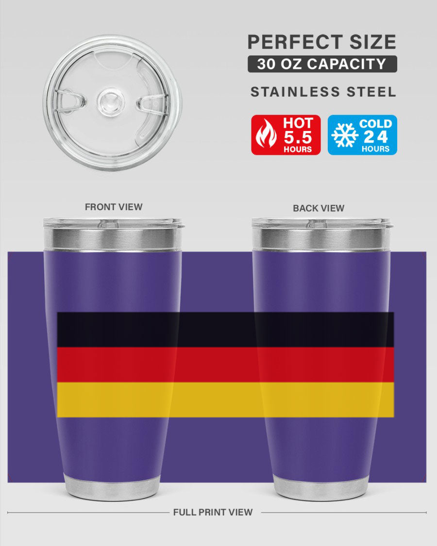 Germany 133# Tumbler showcasing double wall vacuum insulation and a drink-thru lid, perfect for hot and cold beverages.