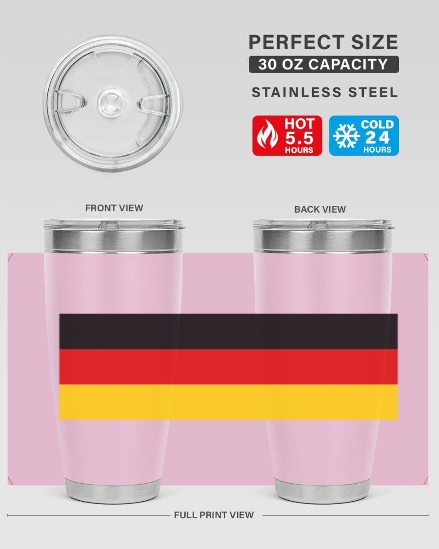 Germany 133# Tumbler showcasing double wall vacuum insulation and a drink-thru lid, perfect for hot and cold beverages.