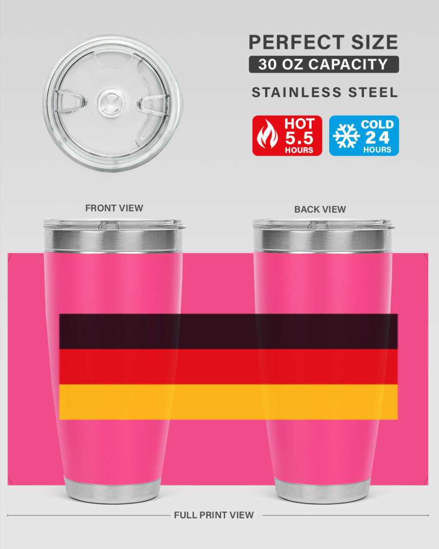 Germany 133# Tumbler showcasing double wall vacuum insulation and a drink-thru lid, perfect for hot and cold beverages.