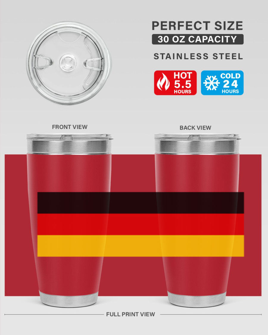 Germany 133# Tumbler showcasing double wall vacuum insulation and a drink-thru lid, perfect for hot and cold beverages.