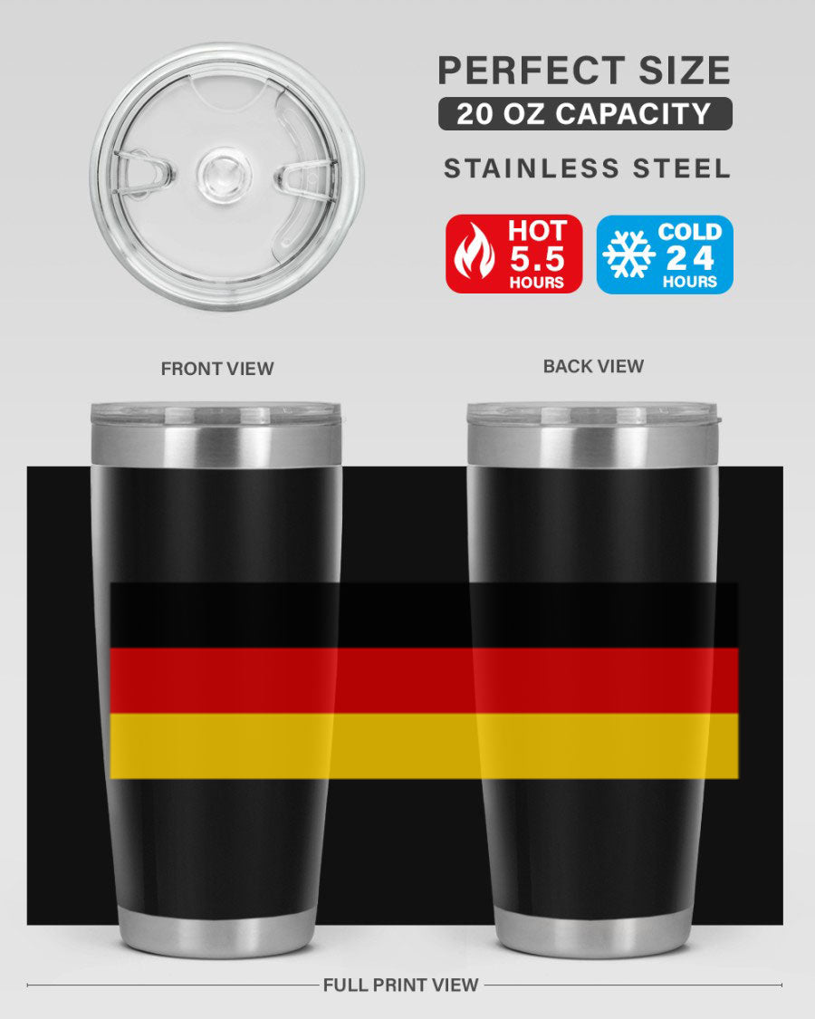 Germany 133# Tumbler showcasing double wall vacuum insulation and a drink-thru lid, perfect for hot and cold beverages.