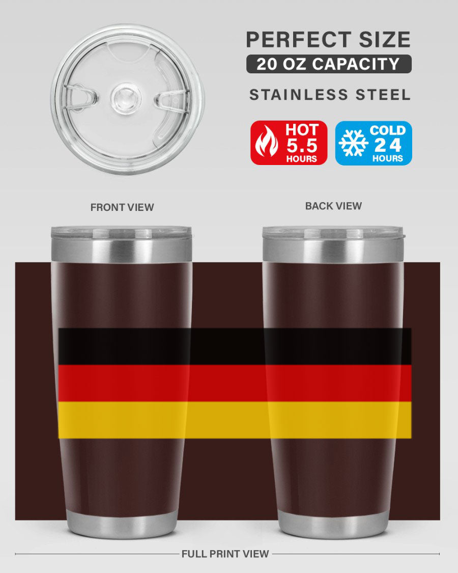 Germany 133# Tumbler showcasing double wall vacuum insulation and a drink-thru lid, perfect for hot and cold beverages.