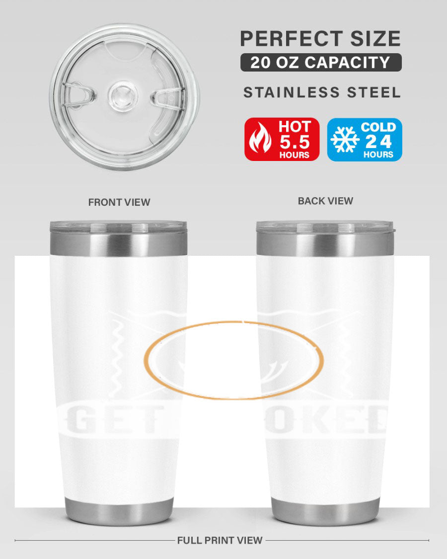 Get Hooked 264# Fishing Tumbler in stainless steel with a drink-thru lid, showcasing its sleek design and insulation features.