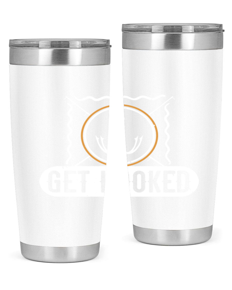 Get Hooked 264# Fishing Tumbler in stainless steel with a drink-thru lid, showcasing its sleek design and insulation features.
