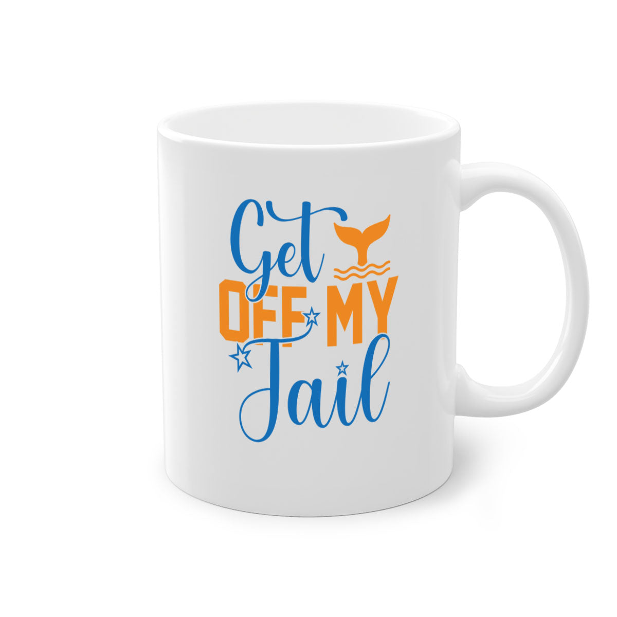 Get off My Tail 168# Mermaid Mug featuring a glossy finish, colored handle, and interior in vibrant colors, perfect for coffee or tea.