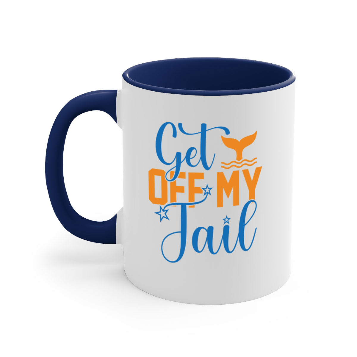Get off My Tail 168# Mermaid Mug featuring a glossy finish, colored handle, and interior in vibrant colors, perfect for coffee or tea.