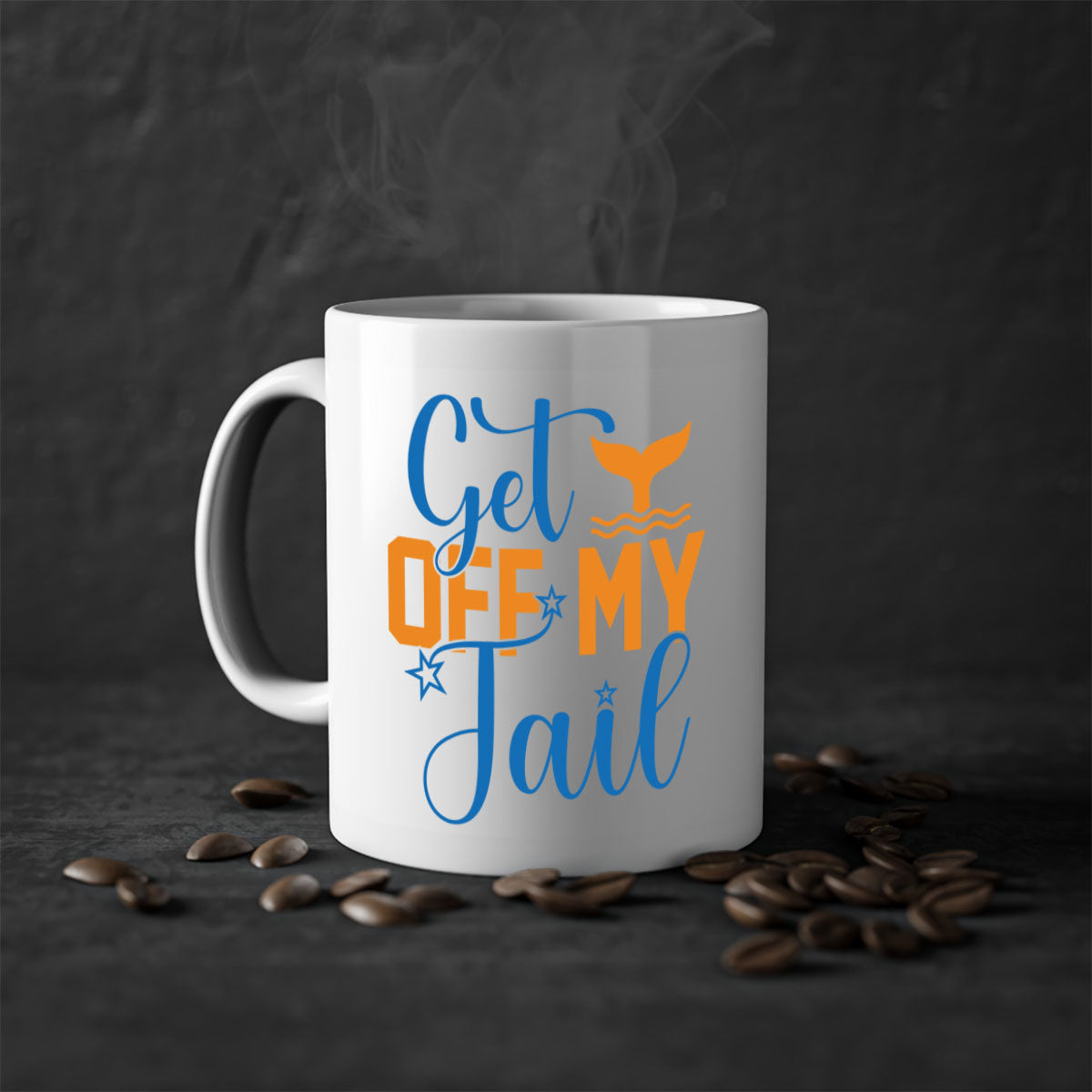 Get off My Tail 168# Mermaid Mug featuring a glossy finish, colored handle, and interior in vibrant colors, perfect for coffee or tea.