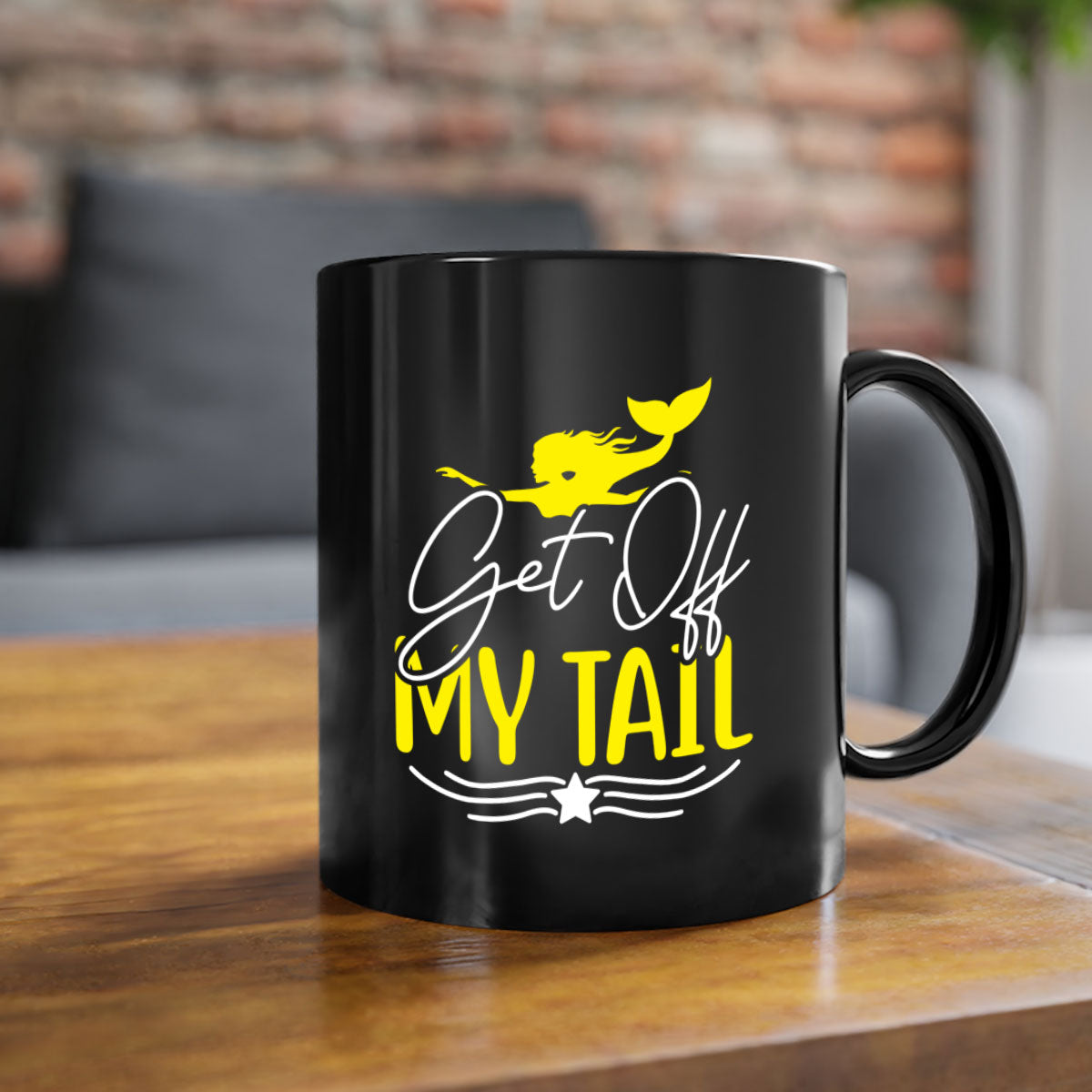 Get off My Tail 170# Mermaid Mug featuring a glossy finish, colorful handle, and interior, available in multiple colors.