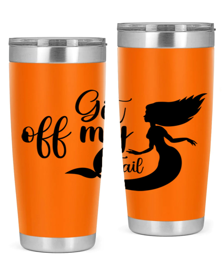 Get off my tail 181# mermaid tumbler in stainless steel with a vibrant mermaid design, perfect for hot and cold beverages.