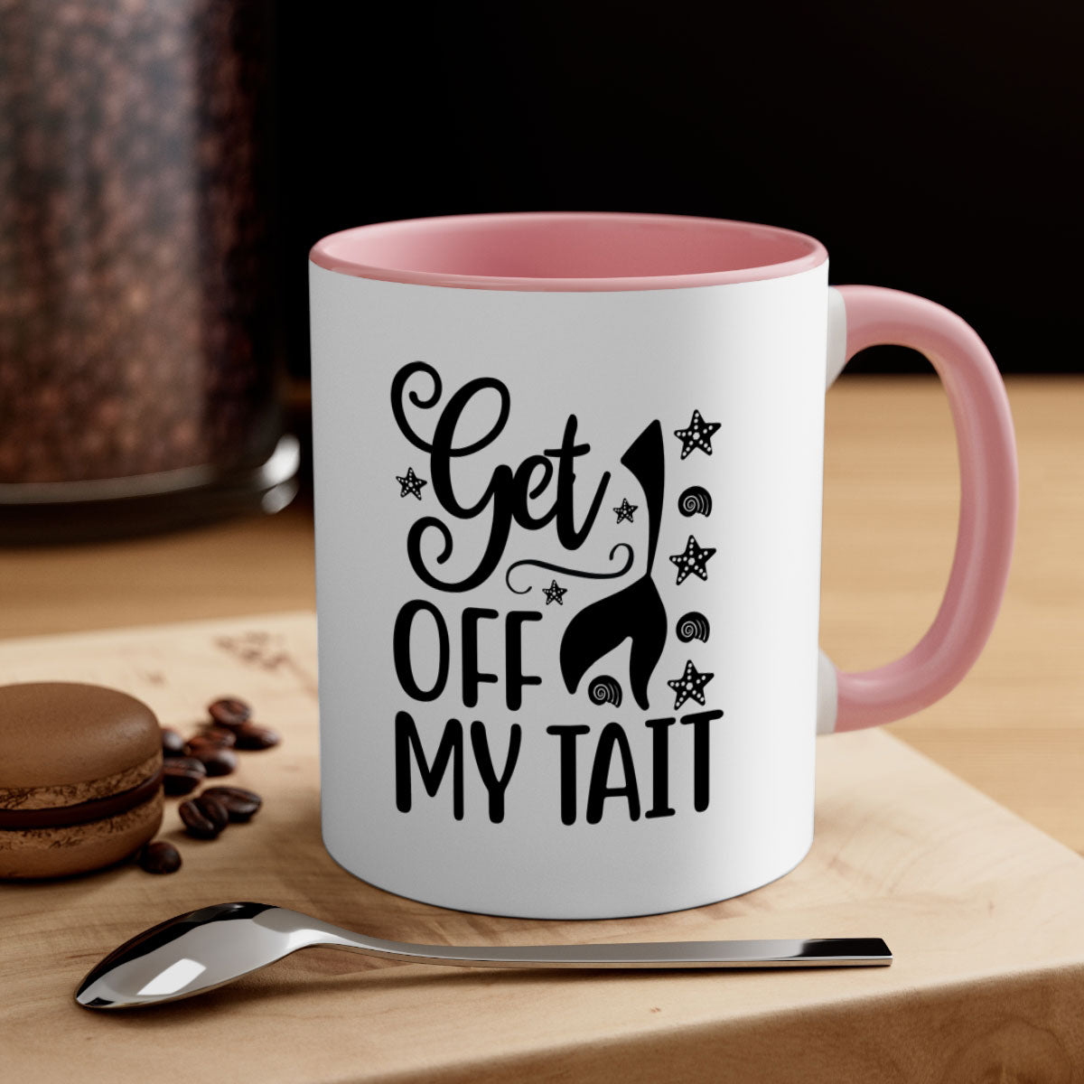 Get off my tail 187# Mermaid Mug with a glossy finish, featuring a colored handle and interior, available in multiple colors.