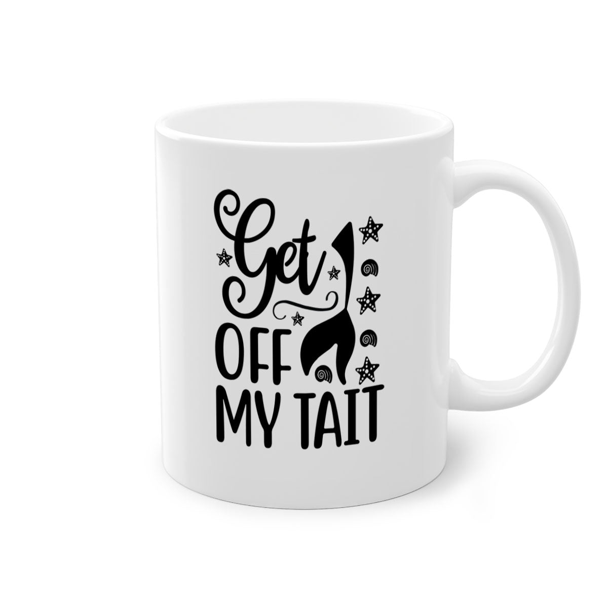 Get off my tail 187# Mermaid Mug with a glossy finish, featuring a colored handle and interior, available in multiple colors.