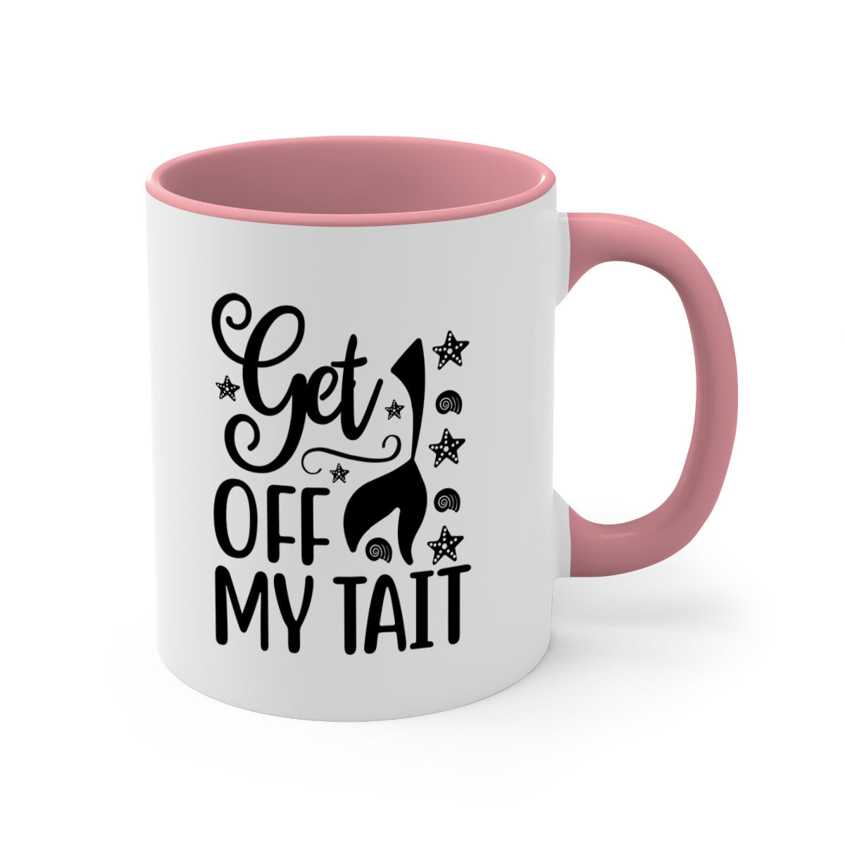 Get off my tail 187# Mermaid Mug with a glossy finish, featuring a colored handle and interior, available in multiple colors.