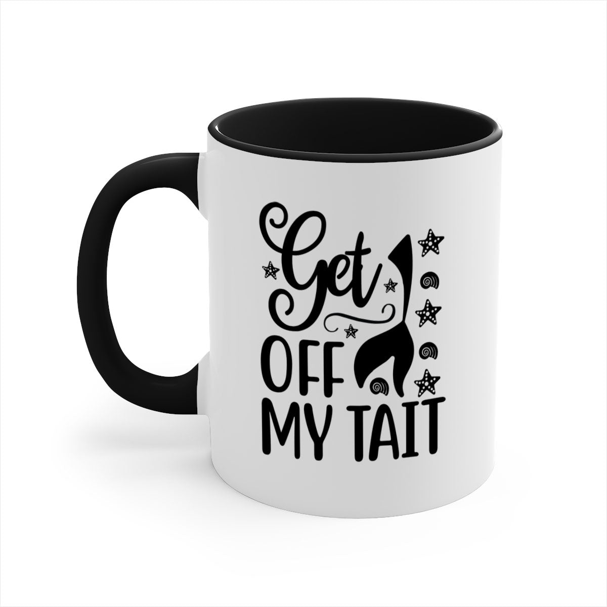 Get off my tail 187# Mermaid Mug with a glossy finish, featuring a colored handle and interior, available in multiple colors.