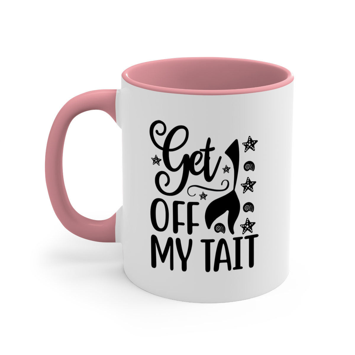 Get off my tail 187# Mermaid Mug with a glossy finish, featuring a colored handle and interior, available in multiple colors.