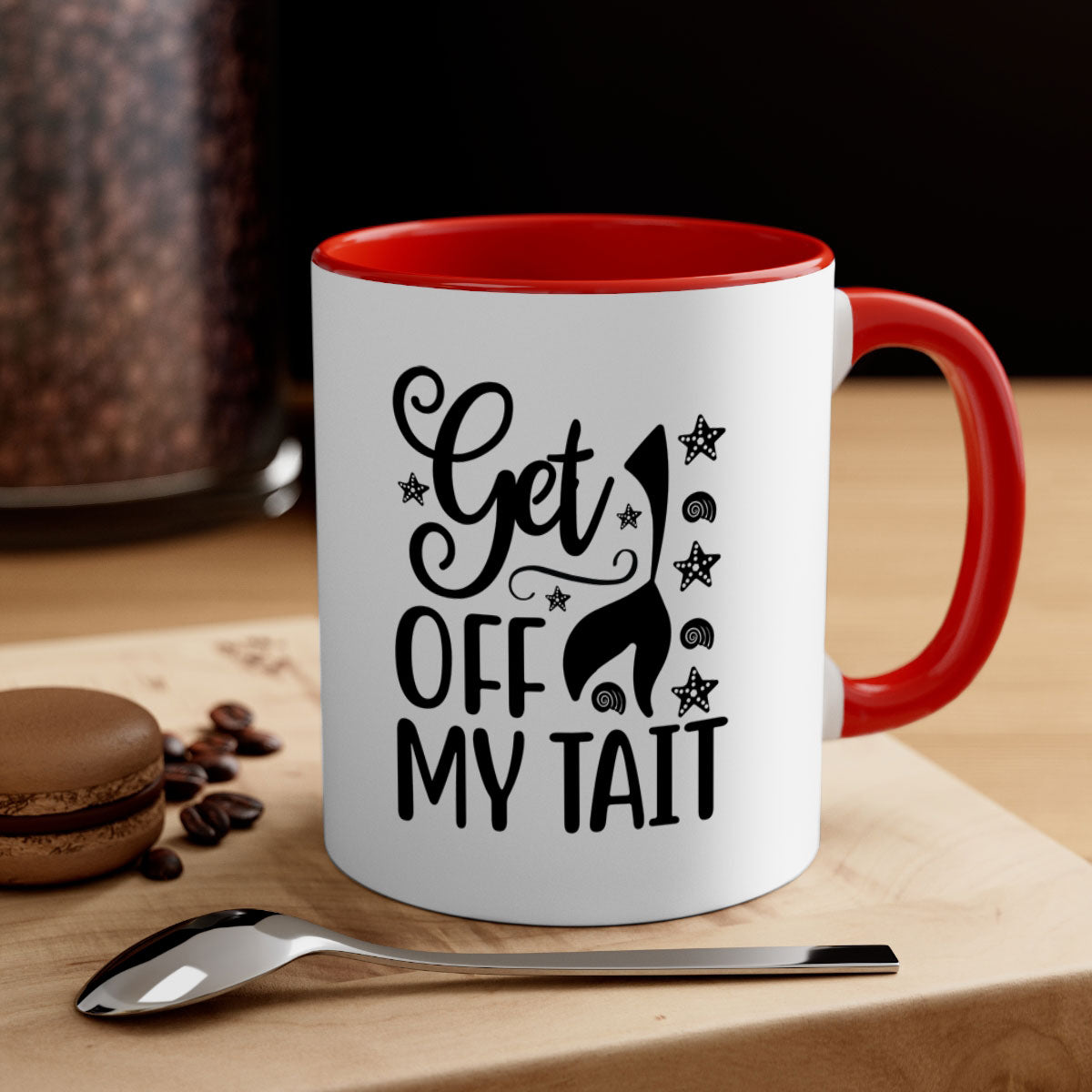 Get off my tail 187# Mermaid Mug with a glossy finish, featuring a colored handle and interior, available in multiple colors.