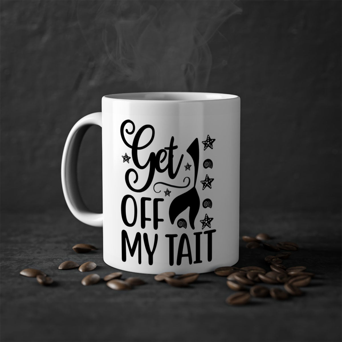 Get off my tail 187# Mermaid Mug with a glossy finish, featuring a colored handle and interior, available in multiple colors.