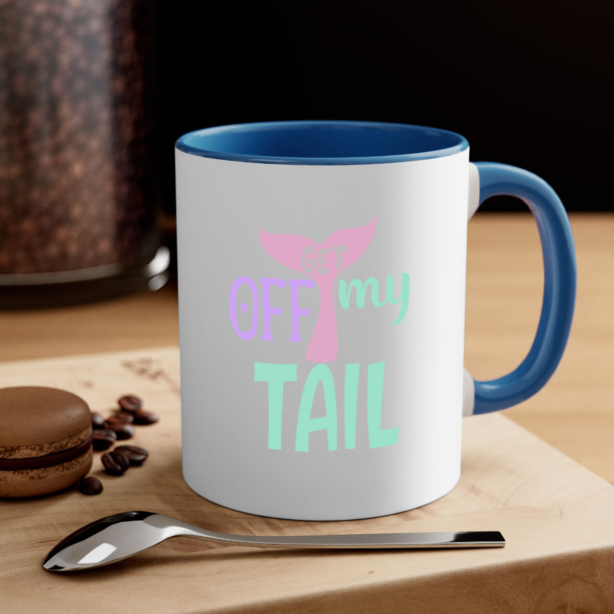 Get Off My Tail 2# Mermaid Mug with colorful handle and glossy finish, perfect for coffee or tea.