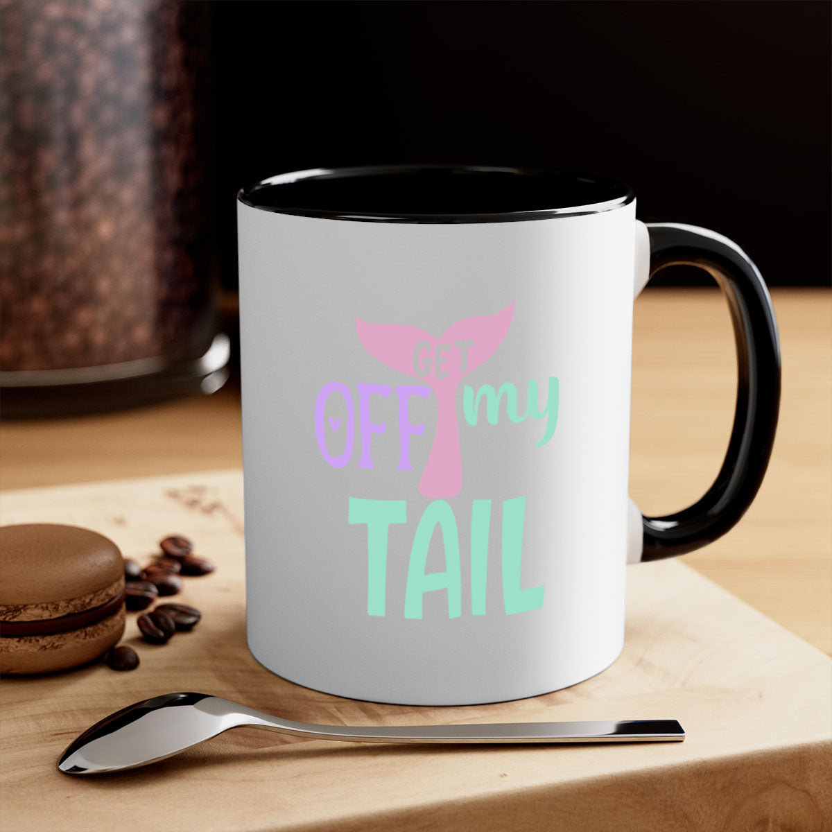 Get Off My Tail 2# Mermaid Mug with colorful handle and glossy finish, perfect for coffee or tea.