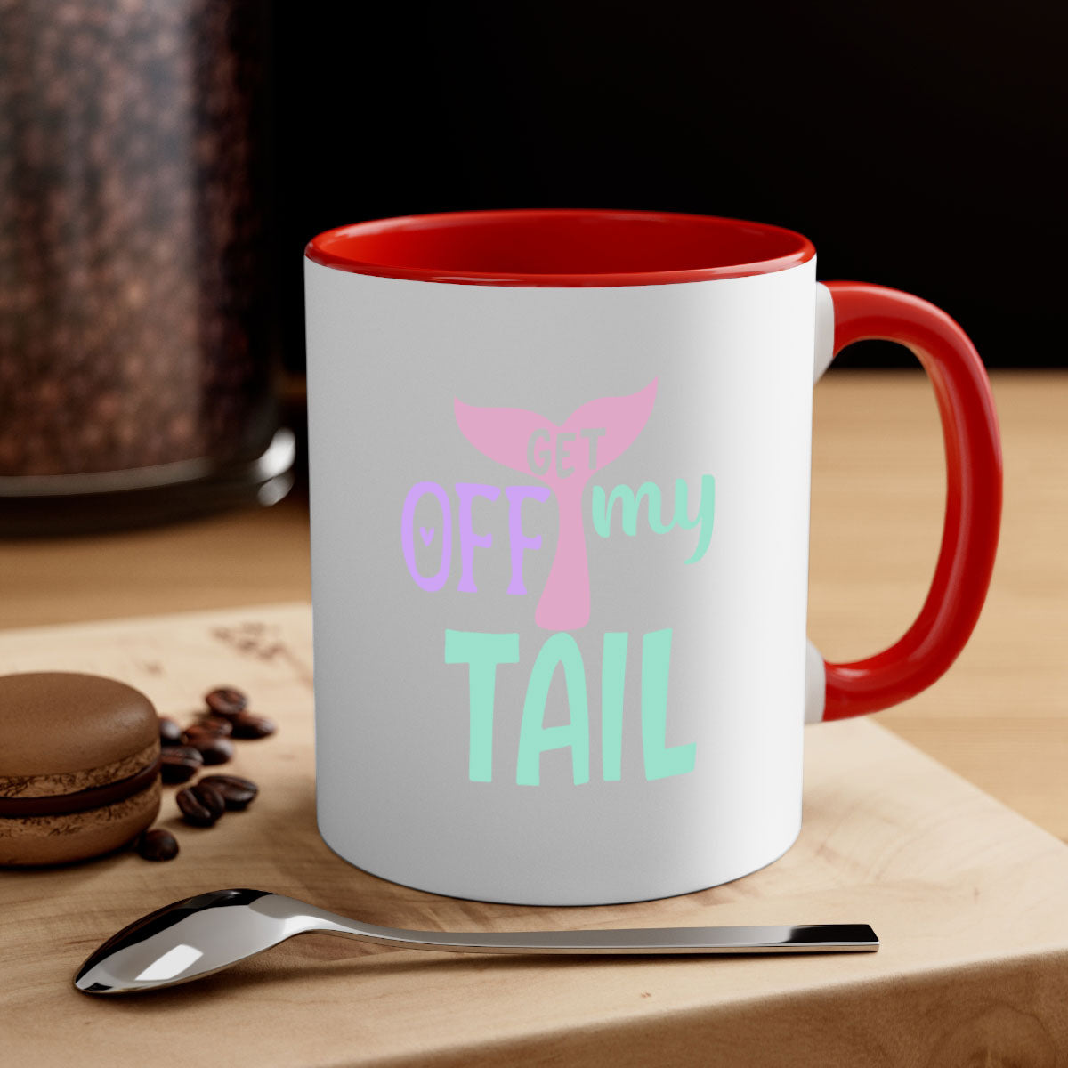 Get Off My Tail 2# Mermaid Mug with colorful handle and glossy finish, perfect for coffee or tea.