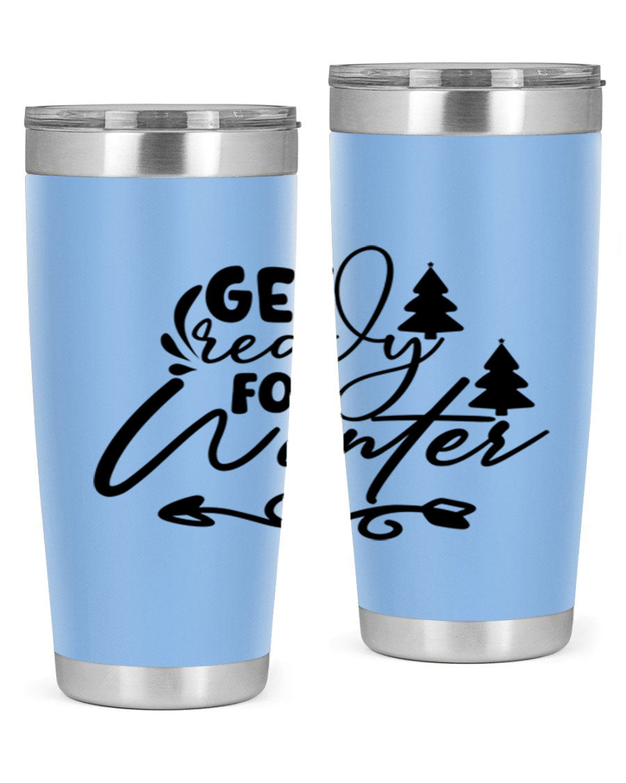 Get Ready For Winter 109# Tumbler in stainless steel with a drink-thru lid, showcasing its sleek design and winter-themed print.