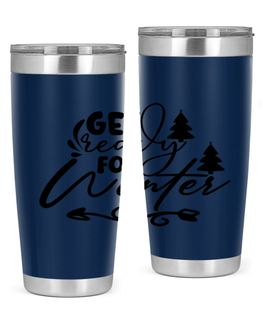 Get Ready For Winter 109# Tumbler in stainless steel with a drink-thru lid, showcasing its sleek design and winter-themed print.