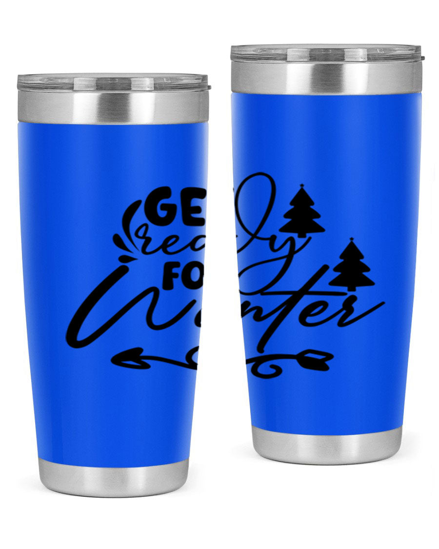 Get Ready For Winter 109# Tumbler in stainless steel with a drink-thru lid, showcasing its sleek design and winter-themed print.