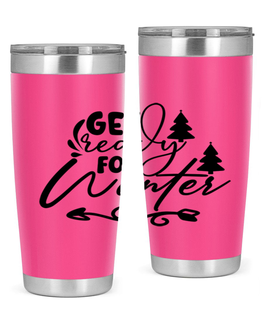 Get Ready For Winter 109# Tumbler in stainless steel with a drink-thru lid, showcasing its sleek design and winter-themed print.