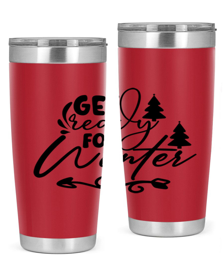 Get Ready For Winter 109# Tumbler in stainless steel with a drink-thru lid, showcasing its sleek design and winter-themed print.