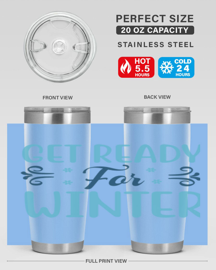 A stylish 20oz and 30oz winter tumbler made of double wall vacuum stainless steel with copper lining, featuring a drink-thru lid.