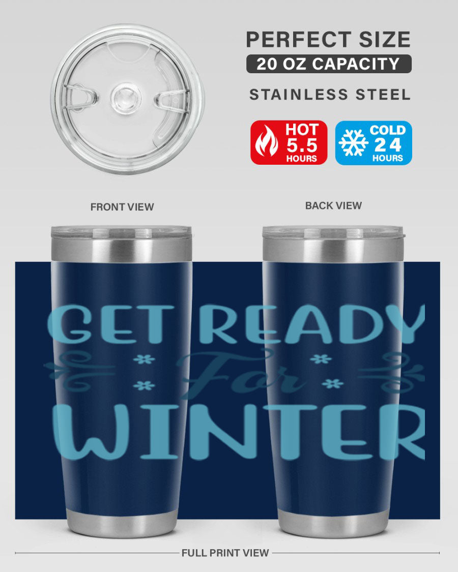 A stylish 20oz and 30oz winter tumbler made of double wall vacuum stainless steel with copper lining, featuring a drink-thru lid.