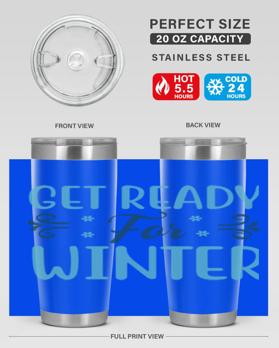 A stylish 20oz and 30oz winter tumbler made of double wall vacuum stainless steel with copper lining, featuring a drink-thru lid.