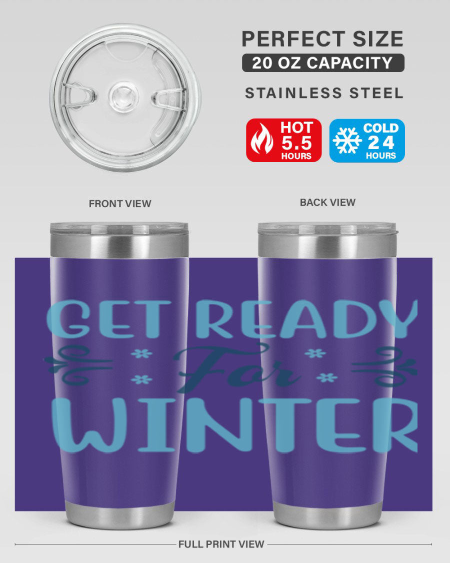 A stylish 20oz and 30oz winter tumbler made of double wall vacuum stainless steel with copper lining, featuring a drink-thru lid.