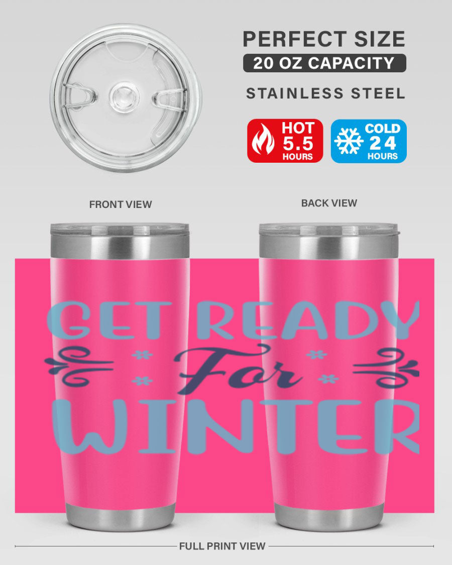 A stylish 20oz and 30oz winter tumbler made of double wall vacuum stainless steel with copper lining, featuring a drink-thru lid.