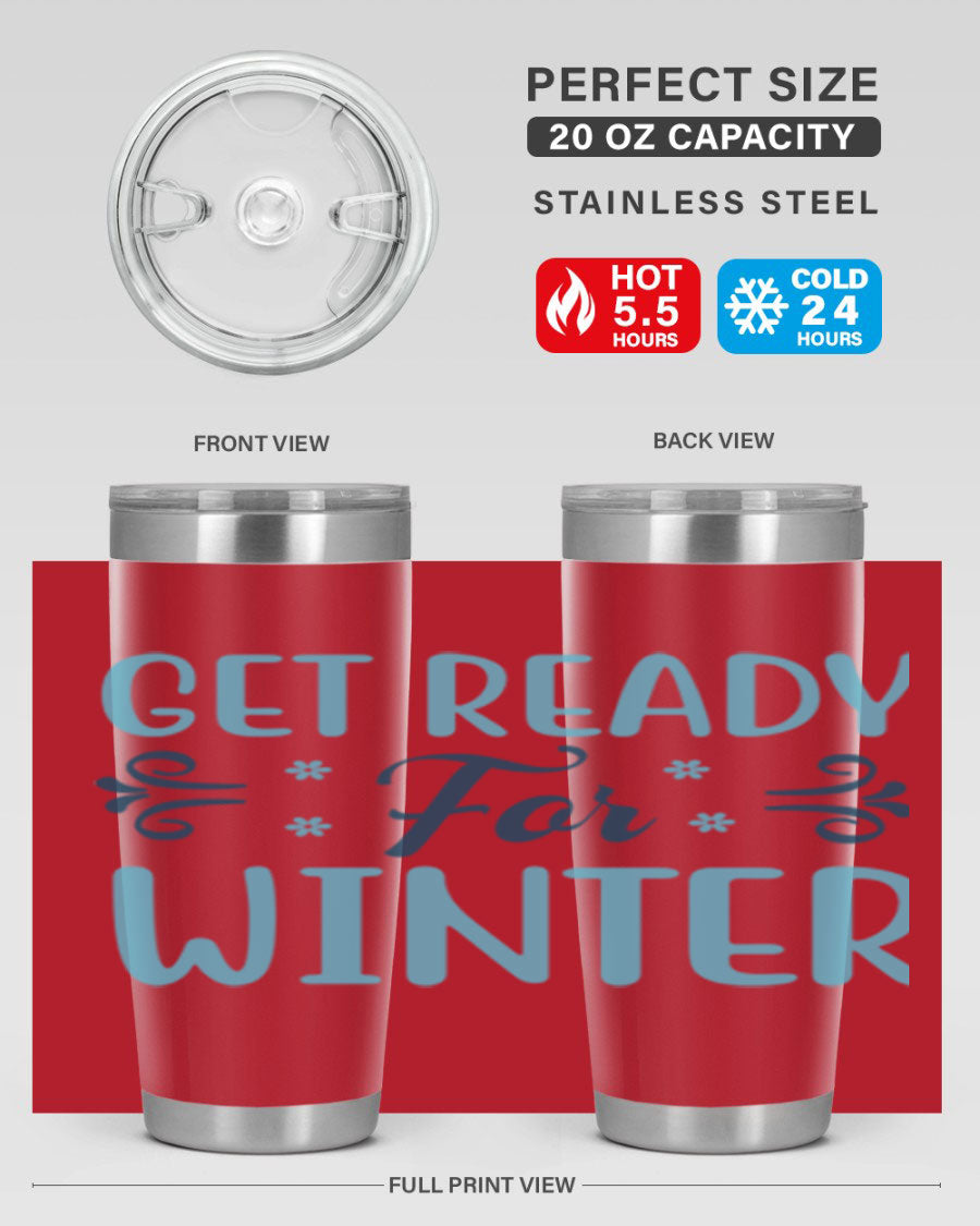 A stylish 20oz and 30oz winter tumbler made of double wall vacuum stainless steel with copper lining, featuring a drink-thru lid.