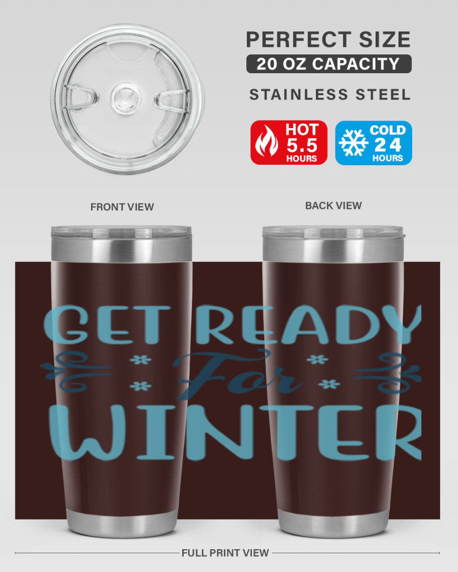 A stylish 20oz and 30oz winter tumbler made of double wall vacuum stainless steel with copper lining, featuring a drink-thru lid.