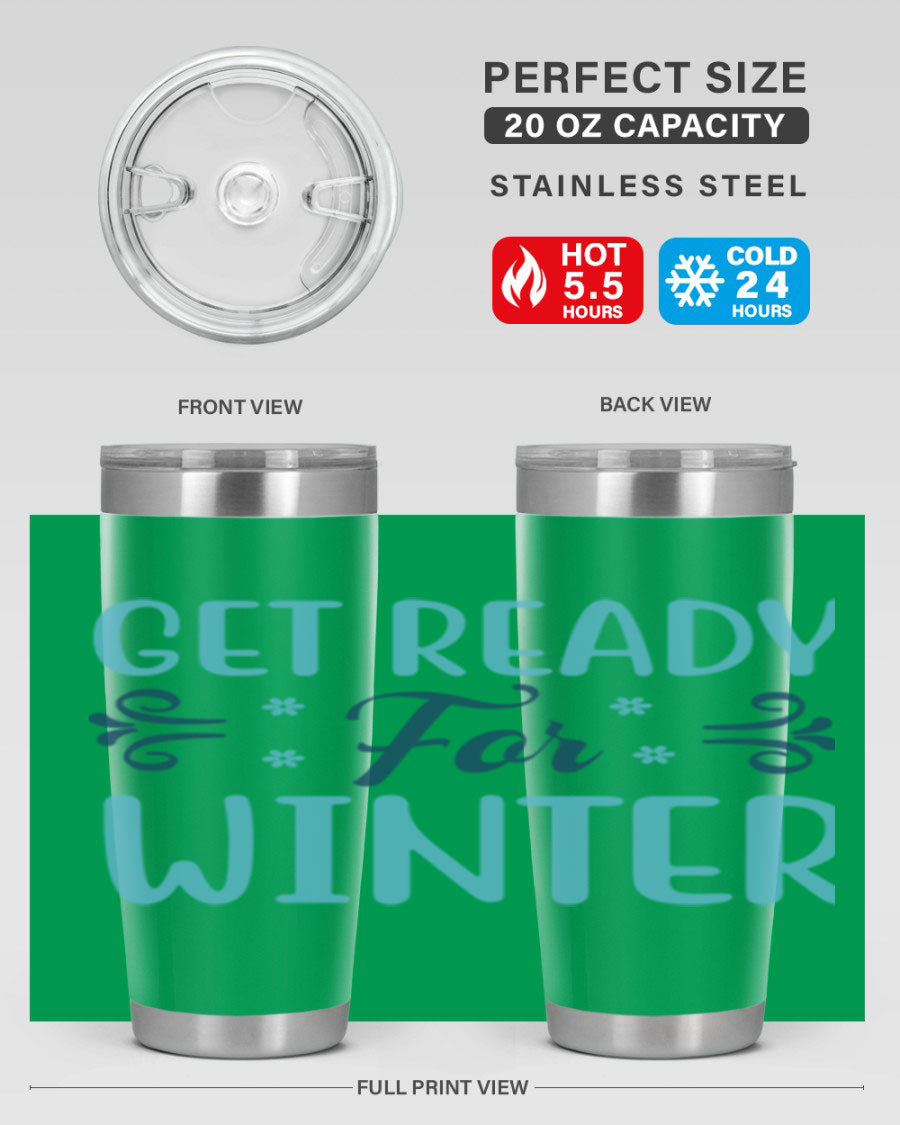 A stylish 20oz and 30oz winter tumbler made of double wall vacuum stainless steel with copper lining, featuring a drink-thru lid.
