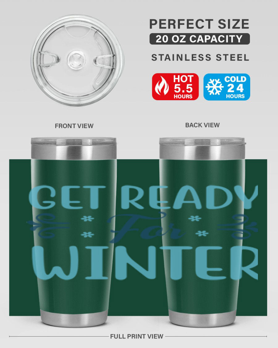 A stylish 20oz and 30oz winter tumbler made of double wall vacuum stainless steel with copper lining, featuring a drink-thru lid.