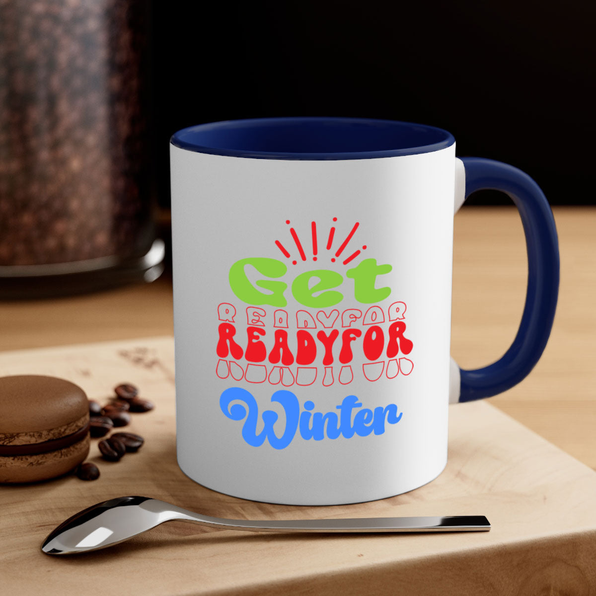 Get readyfor winter 115# Mug featuring a glossy finish, colored handle, and interior, available in five colors.