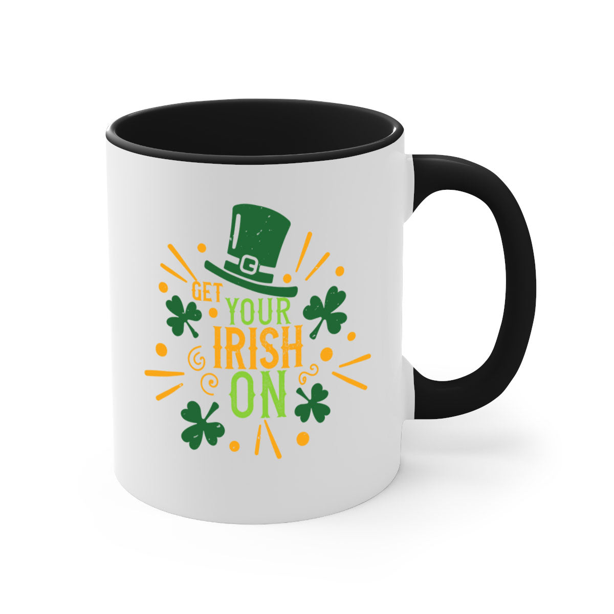 Get Your Irish On Style 135# Mug featuring a two-tone design with a colored handle and glossy finish, perfect for St. Patrick's Day.