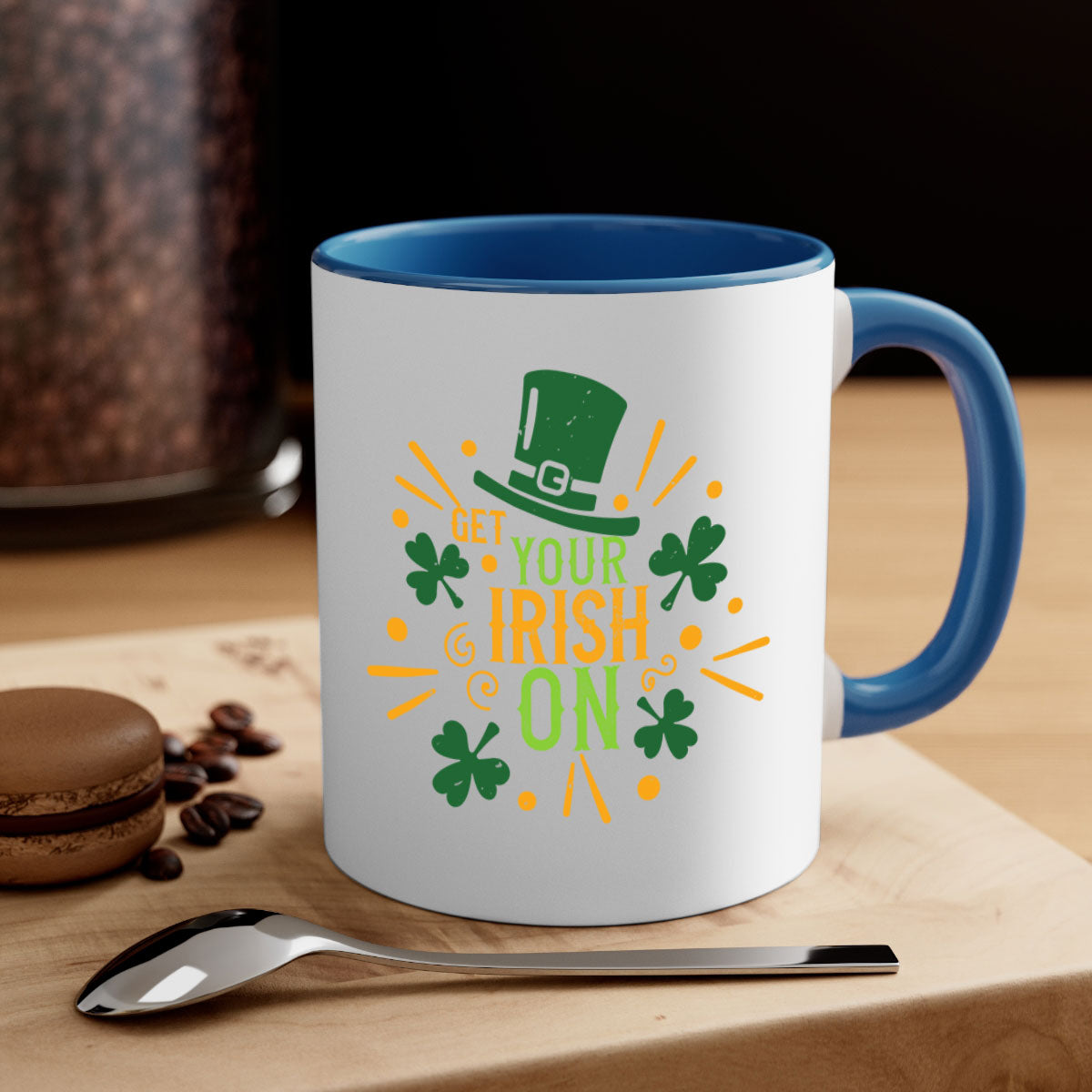 Get Your Irish On Style 135# Mug featuring a two-tone design with a colored handle and glossy finish, perfect for St. Patrick's Day.