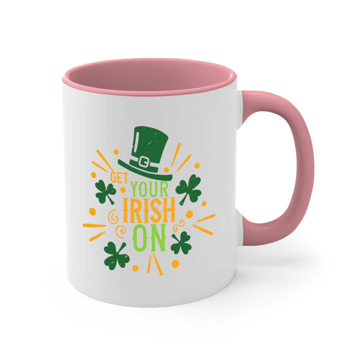 Get Your Irish On Style 135# Mug featuring a two-tone design with a colored handle and glossy finish, perfect for St. Patrick's Day.