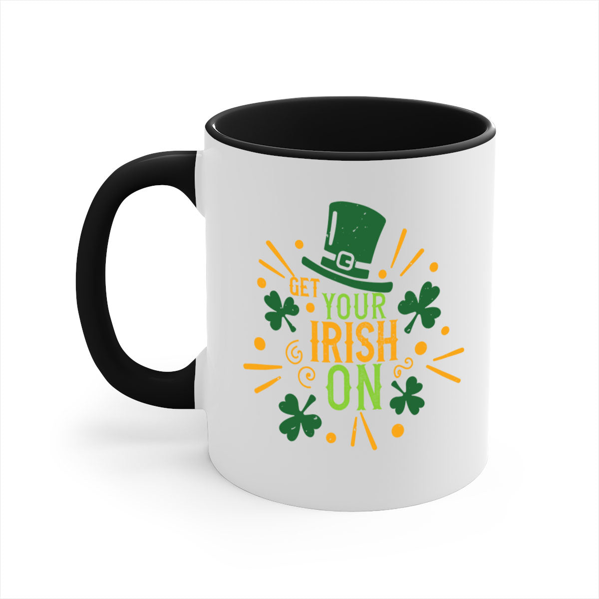 Get Your Irish On Style 135# Mug featuring a two-tone design with a colored handle and glossy finish, perfect for St. Patrick's Day.