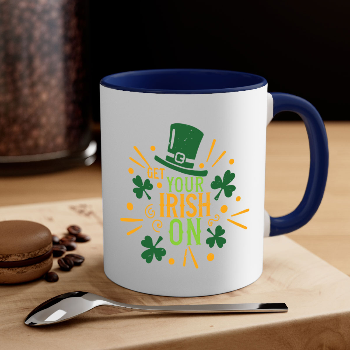 Get Your Irish On Style 135# Mug featuring a two-tone design with a colored handle and glossy finish, perfect for St. Patrick's Day.